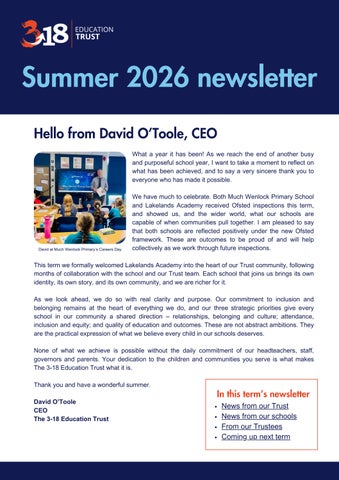 The 3-18 Education Trust newsletter summer 2026