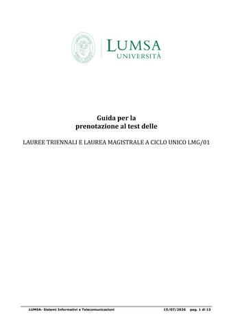 Guida per la prenotazione on line alla prova di ingresso