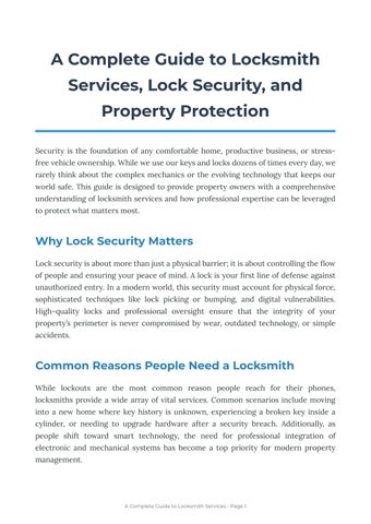 A Complete Guide to Locksmith Services Lock Security and Property Protection