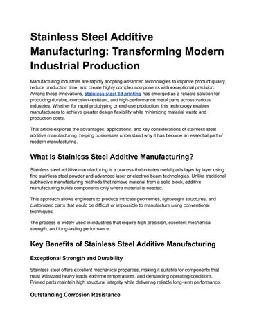 Stainless Steel Additive Manufacturing_ Transforming Modern Industrial Production