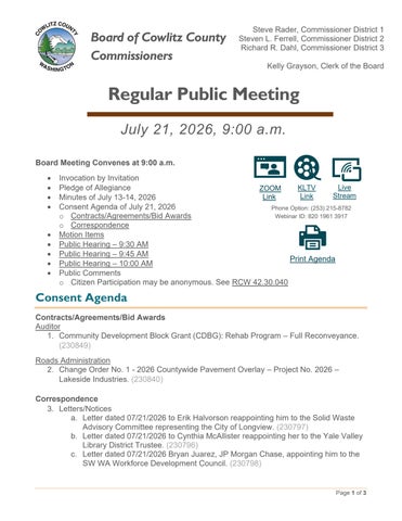 Regular Public Meeting - 07.21.2026
