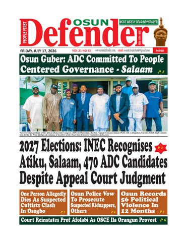 Osun Defender Newspaper Online Version of July 17, 2026