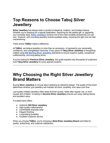 Top Reasons to Choose Tabuj Silver Jewellery