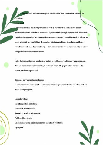 Actualmente herramientas para editar sitios web y entornos visuales de creación