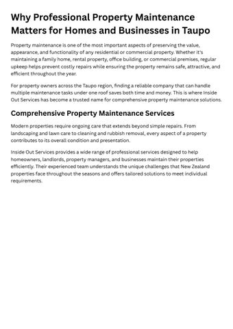 Why Professional Property Maintenance Matters for Homes and Businesses in Taupo