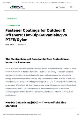 Hot-Dip Galvanizing vs PTFE Coating: Fastener Coating Selection Guide — LOKRON