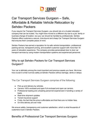 Car Transport Services Gurgaon