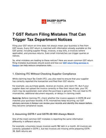 7 GST Return Filing Mistakes That Can Trigger Tax Department Notices