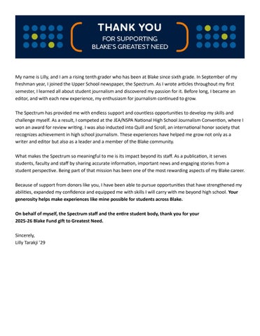 2025-26 Blake Fund Impact Report