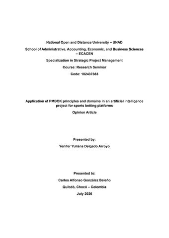 Application of PMBOK Principles and Domains in an Artificial Intelligence Project for Sports Betting