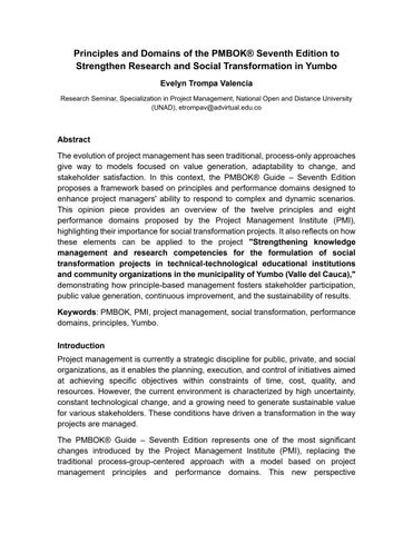 Principles and Domains of the PMBOK® Seventh Edition to Strengthen Research and Social Transformatio