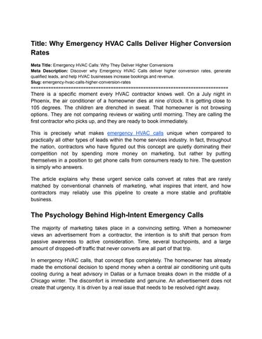 Why Emergency HVAC Calls Deliver Higher Conversion Rates