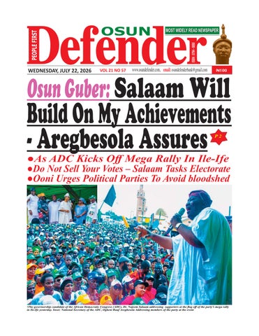 Osun Defender Newspaper Online Version of July 22, 2026