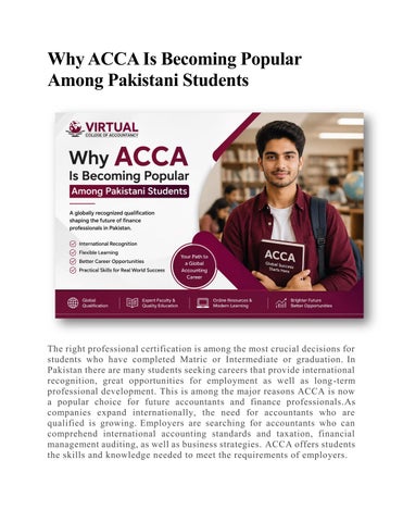 Why ACCA Is Becoming Popular Among Pakistani Students , #Virtualcollegeofaccountancy
