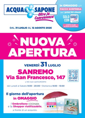 Volantino Acqua e Sapone nuova apertura Sanremo
