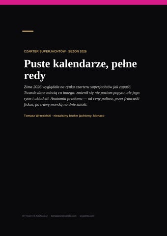Czarter superjachtów 2026 — puste kalendarze, pełne redy | Tomasz Wrzesiński, W Yachts Monaco
