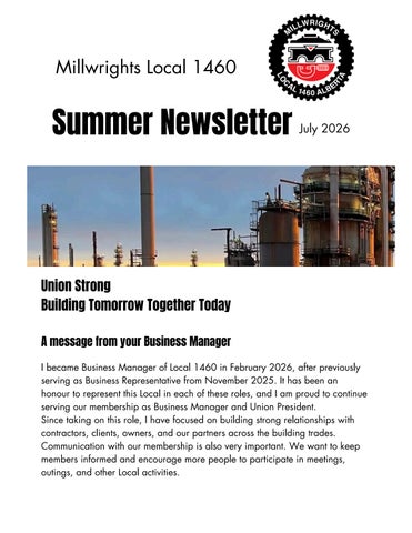 Millwrights Local 1460 Summer Newsletter – July 2026