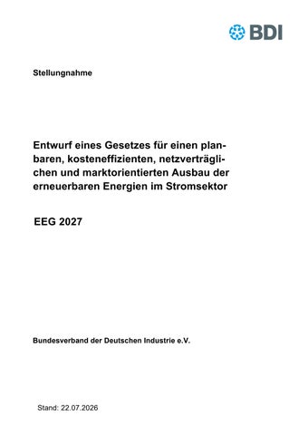 EEG 2027: Stellungnahme des BDI
