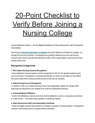 20-Point Checklist to Verify Before Joining a Nursing College