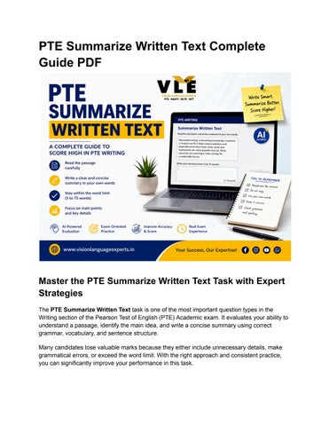 PTE Summarize Written Text Complete Guide PDF | Tips, Strategy & Examples