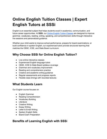 Online English Tuition Classes _ Expert English Tutors at SSSi