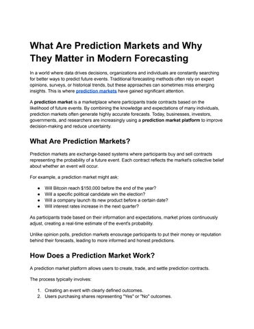 What Are Prediction Markets and Why They Matter in Modern Forecasting