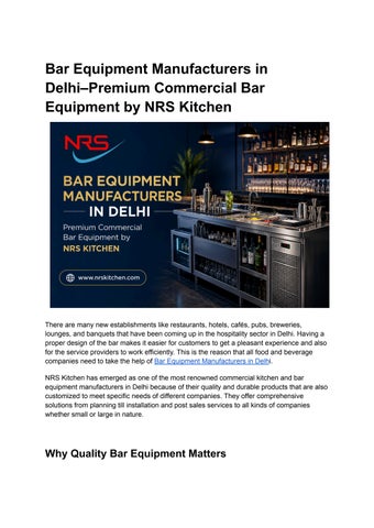 Bar Equipment Manufacturers in Delhi–Premium Commercial Bar Equipment by NRS Kitchen