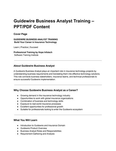 Kickstart Your Career with Guidewire Business Analyst Training