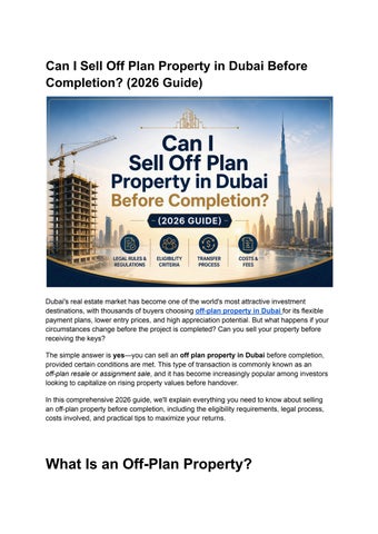 Can I Sell Off Plan Property in Dubai Before Completion? (2026 Guide)