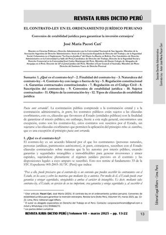 EL CONTRATO-LEY EN EL ORDENAMIENTO JURÍDICO PERUANO