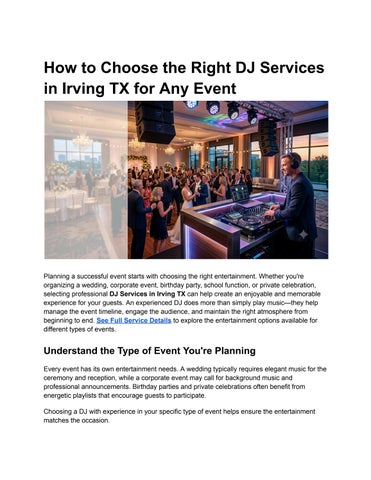 How to Choose the Right DJ Services in Irving TX for Any Event
