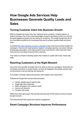 How Google Ads Services Help Businesses Generate Quality Leads and Sales