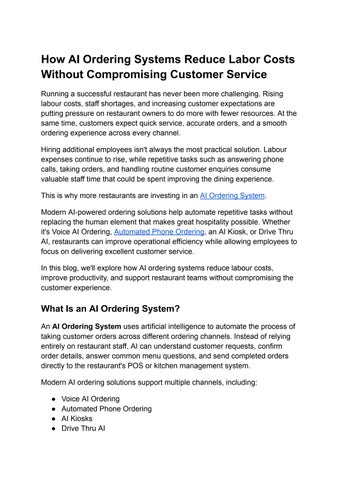 How AI Ordering Systems Reduce Labor Costs Without Compromising Customer Service