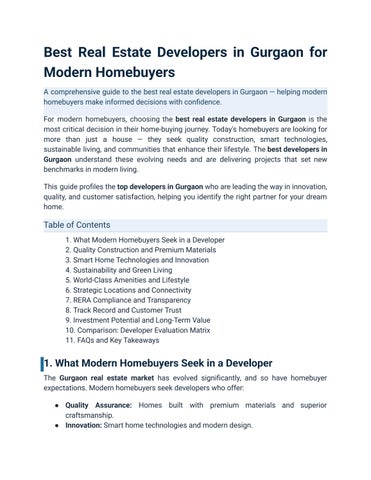 Best Real Estate Developers in Gurgaon for Modern Homebuyers