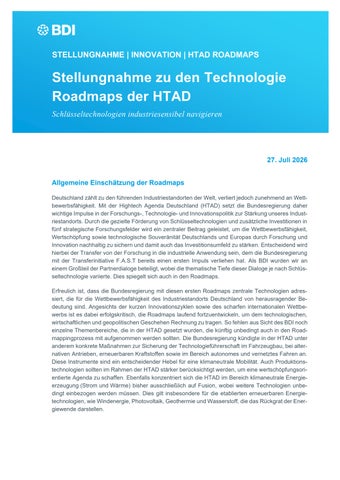 Stellungnahme zu den Technologie Roadmaps der HTAD