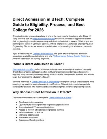 Direct Admission in BTech: Complete Guide to Eligibility, Process, and Best College for 2026