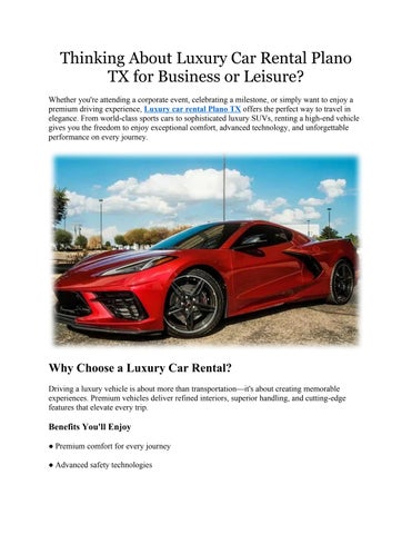 Thinking About Luxury Car Rental Plano TX for Business or Leisure