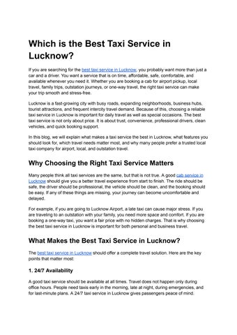 Which is the Best Taxi Service in Lucknow