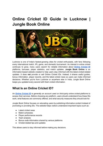 Online Cricket ID Guide in Lucknow | Jungle Book Online