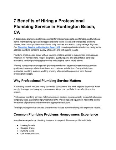 7 Benefits of Hiring a Professional Plumbing Service in Huntington Beach, CA 