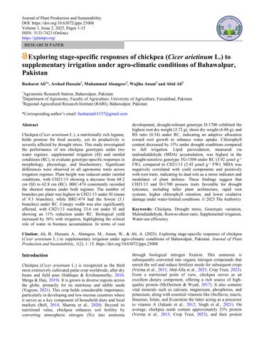 Exploring stage-specific responses of chickpea (Cicer arietinum L.) to supplementary irrigation unde