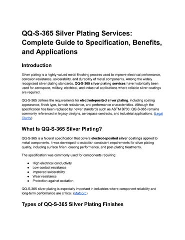 QQ-S-365 Silver Plating Services_ Complete Guide to Specification, Benefits, and Applications