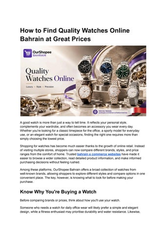 How to Find Quality Watches Online Bahrain at Great Prices
