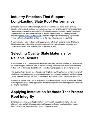 Industry Practices That Support Long-Lasting Slate Roof Performance