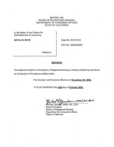 Natalya Skye (Natalya Polyachenko) – RN License Reinstatement Denied