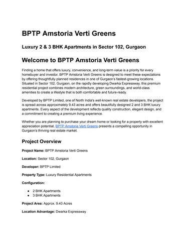 BPTP Amstoria Verti Greens Gurgaon – Luxury Homes & Real Estate Investment Opportunity
