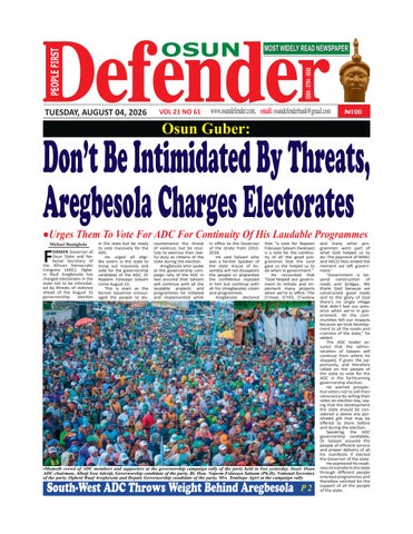 Osun Defender Newspaper Online Version of August 04, 2026