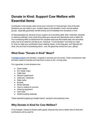 Donate in Kind Support Cow Welfare with Essential Items