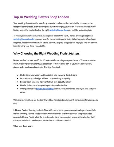 Top 10 Wedding Flowers Shop London