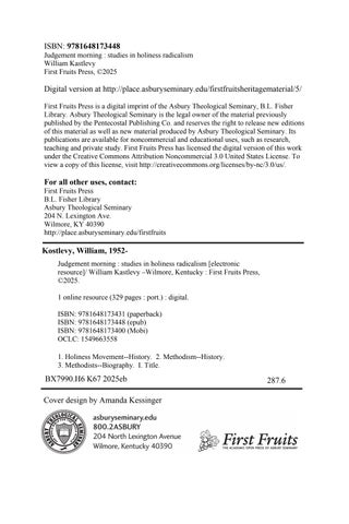Judgement Morning: Studies in Holiness Radicalism 第 4 页